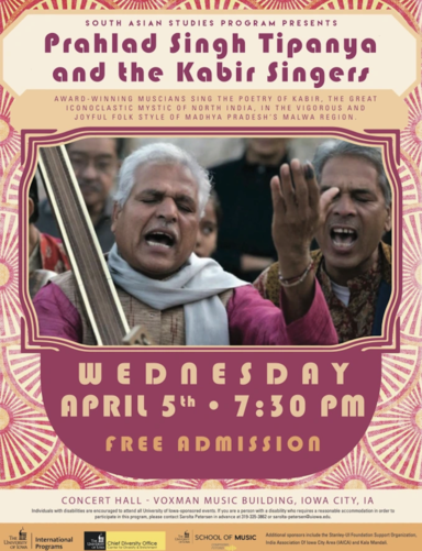 Concert Poster for Prahlad Singh Tipanya and the Kabir Singers.