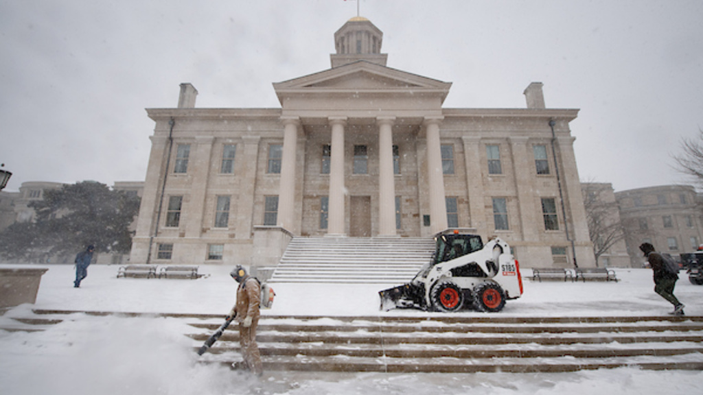 Snow Blanketing the Old Capitol Building on the University of Iowa Campus.