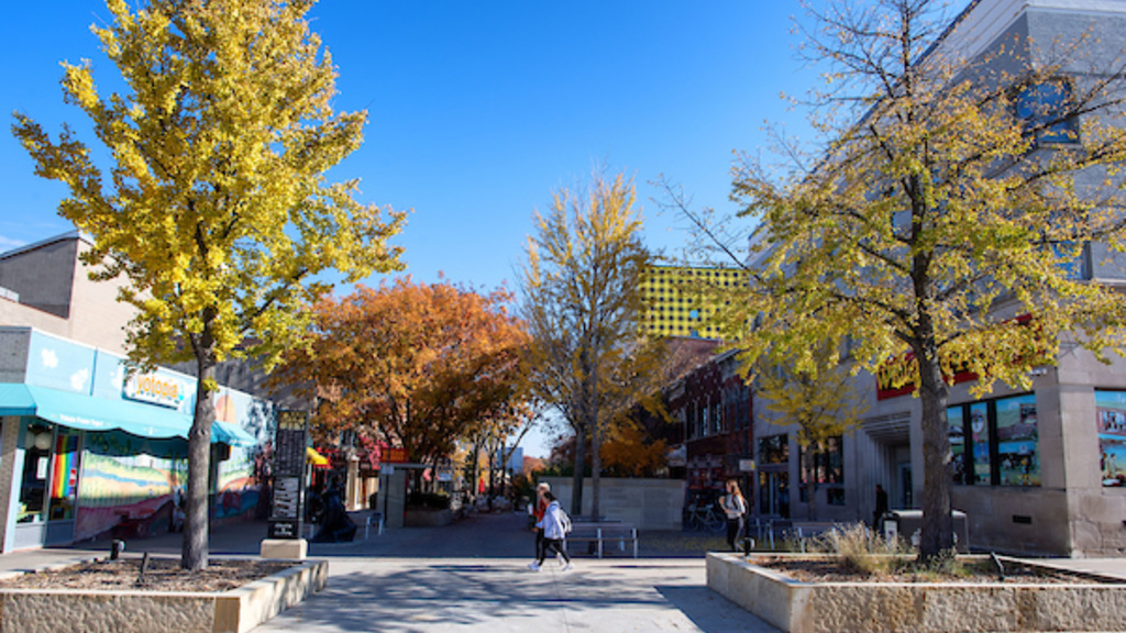 Scene of the Ped Mall Downtown on a Fall Day.